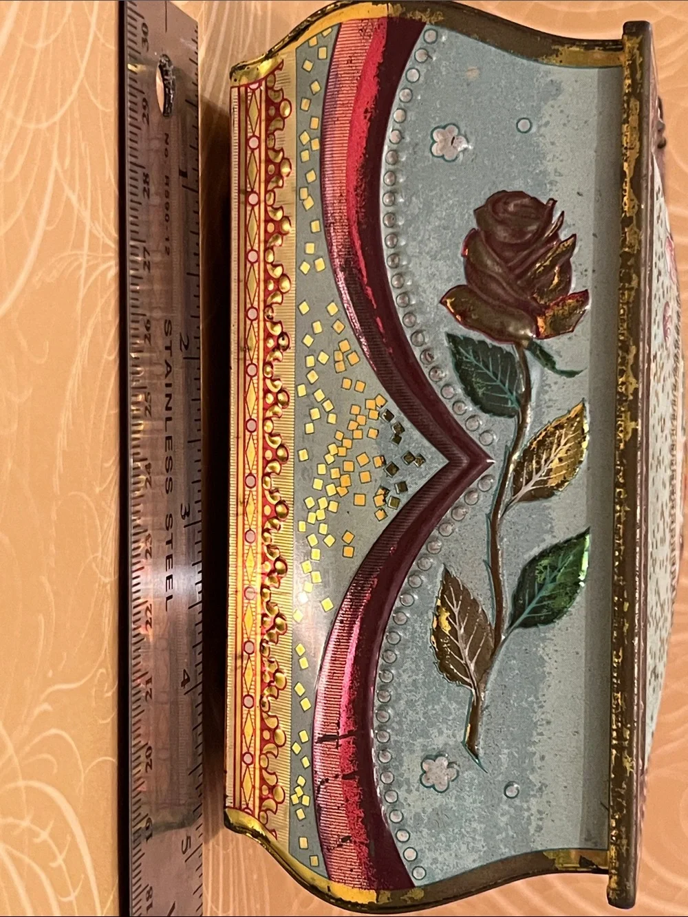 Vintage Rose Tin Trinket Box with Latch